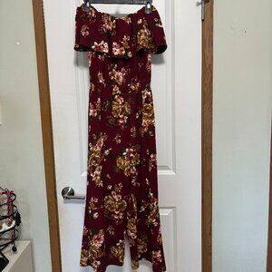 Altar'd State Off the Shoulder Floral Ruffle Ankle Length Romper